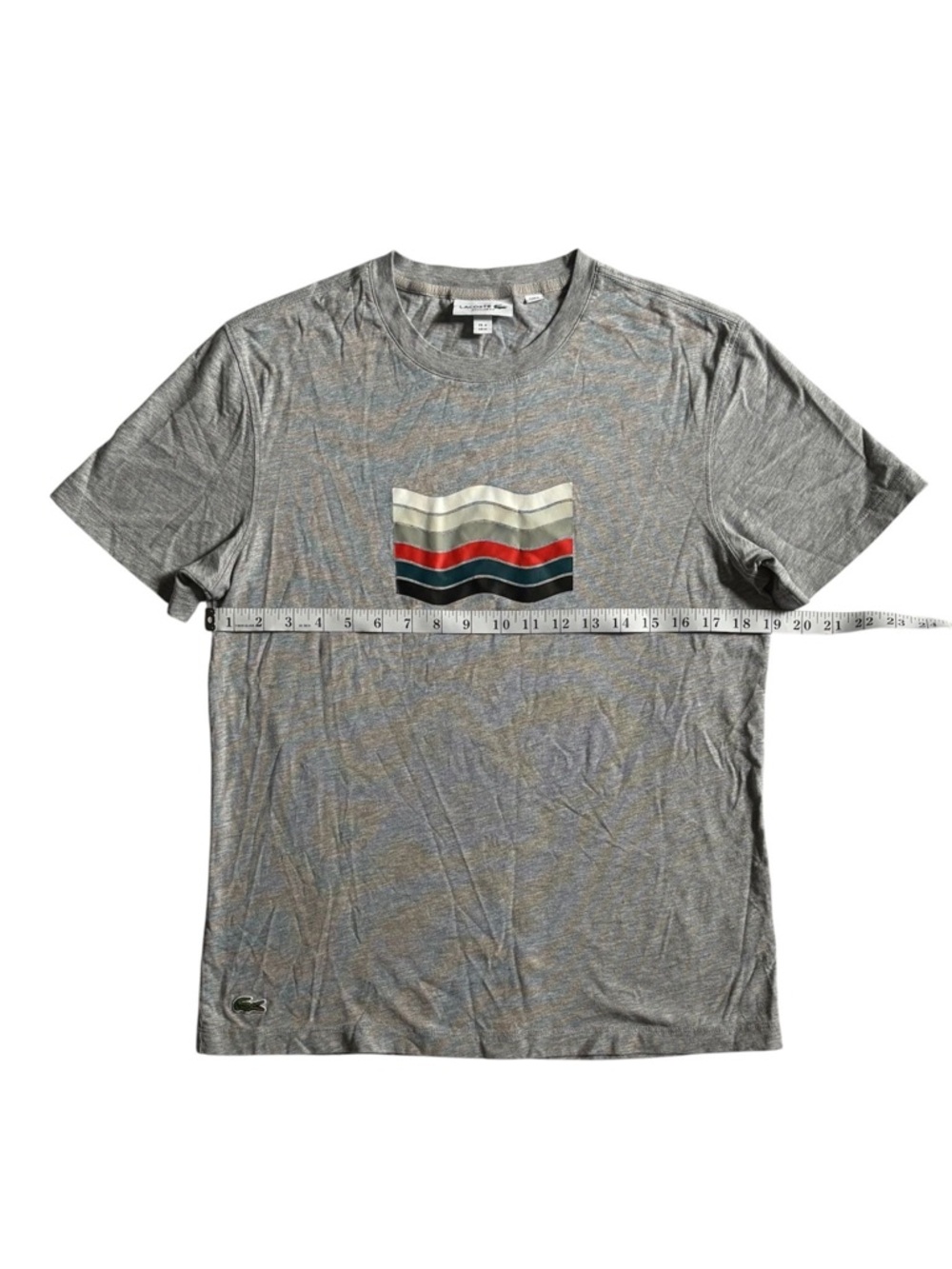 Lacoste Regular Fit Gray Short Sleeve Crewneck Tee with Multi-Stripe Chest